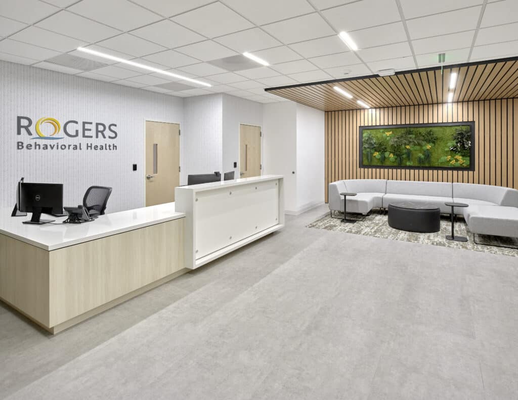 Image of a check-in and waiting area at a Rogers Behavioral Health facility